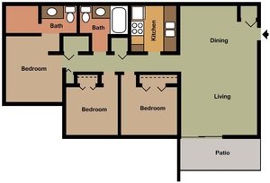 3 Bedroom/1.5 Bathroom Floor Plan 3