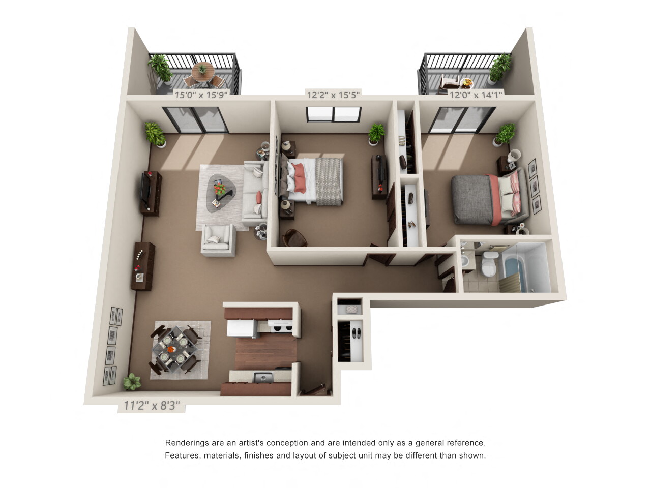 2 Bed 1 Bath Floor Plan at Cambridge Towers Apartments, Hopkins, MN, 55343