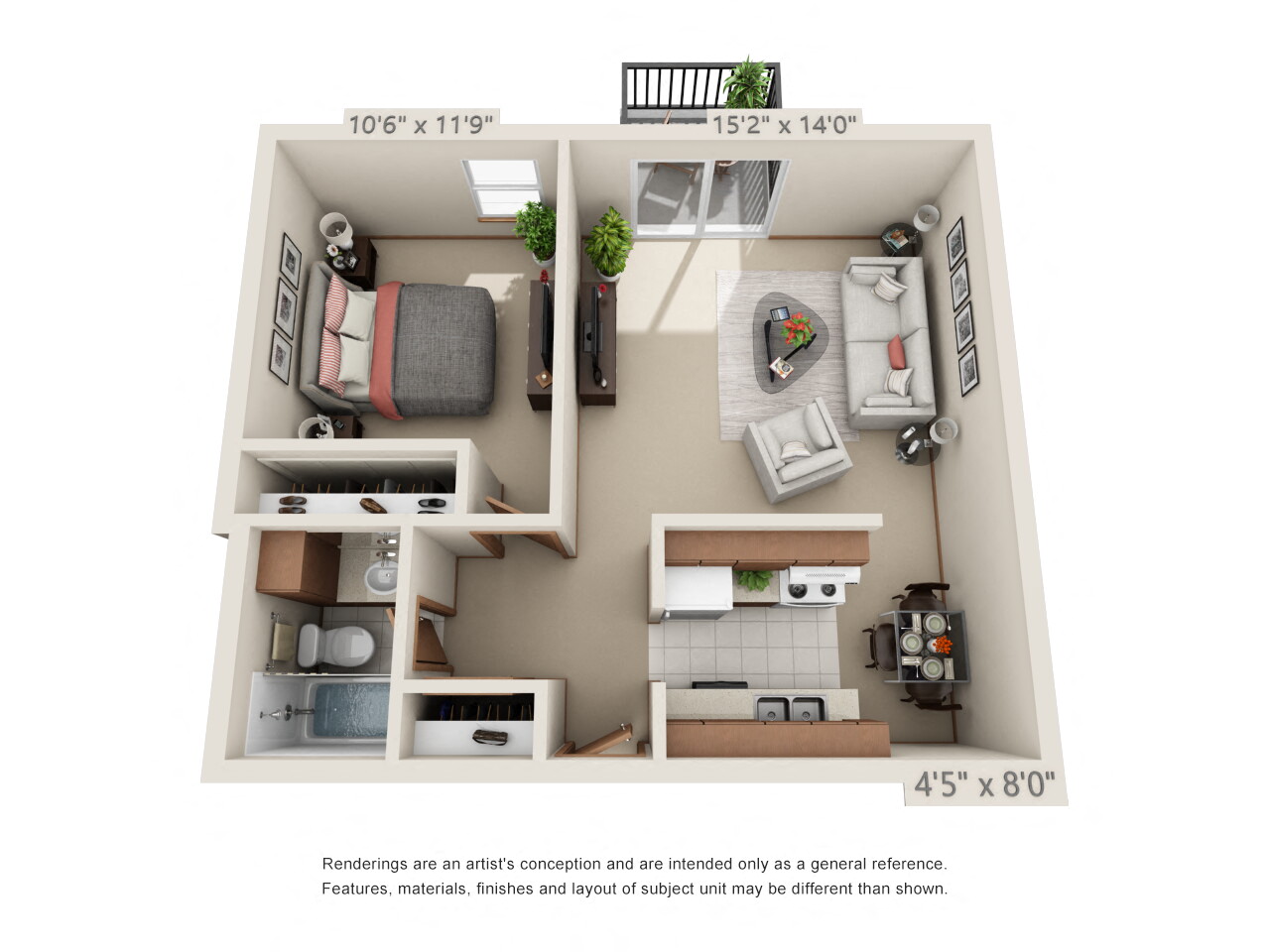1 Bedroom Floor Plan at Knollwood Towers East Apartments, Hopkins, MN, 55343