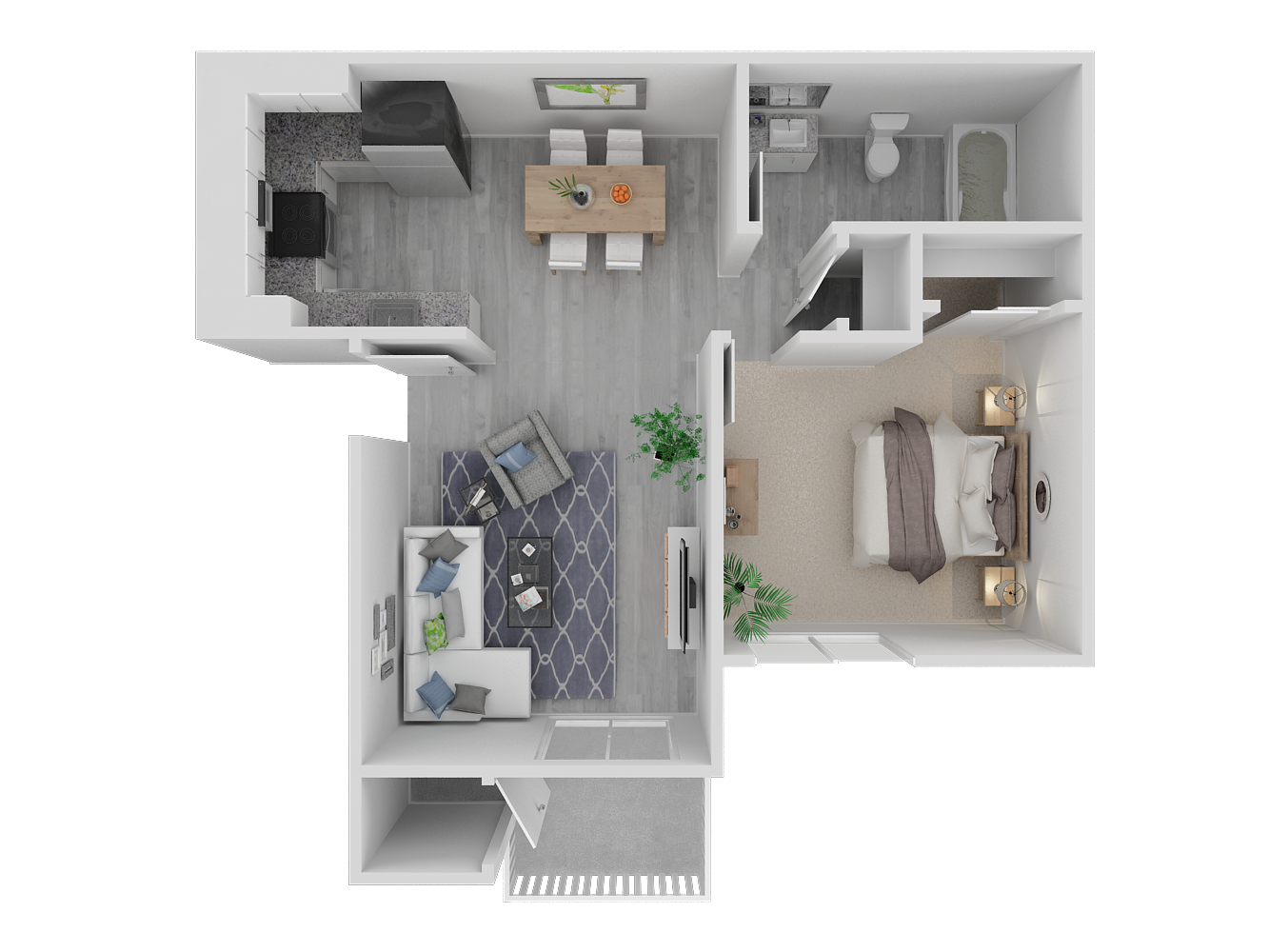One bedroom floor plan l The Woods Apartments in Citrus Heights CA 