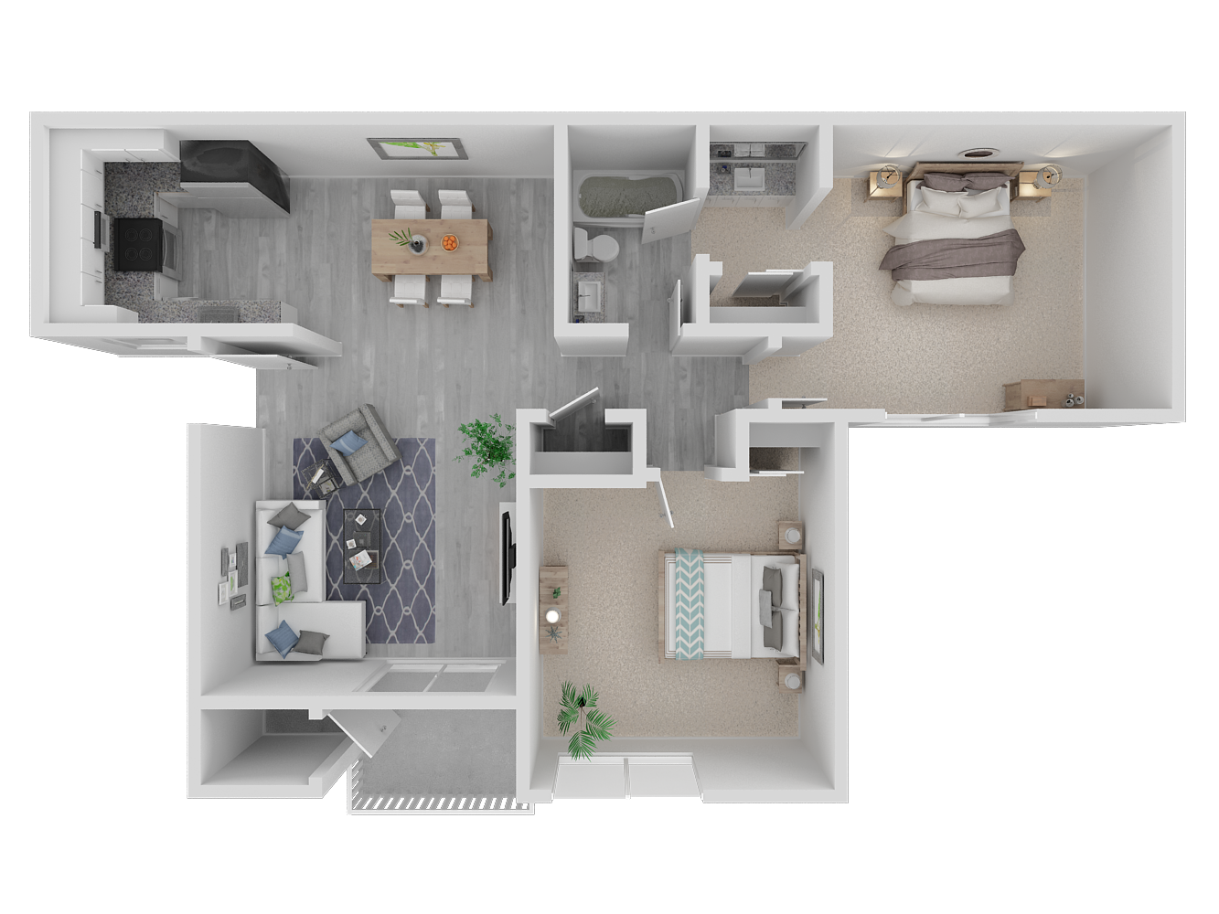 Two bedroom floor plan l The Woods Apartments in Citrus Heights CA 