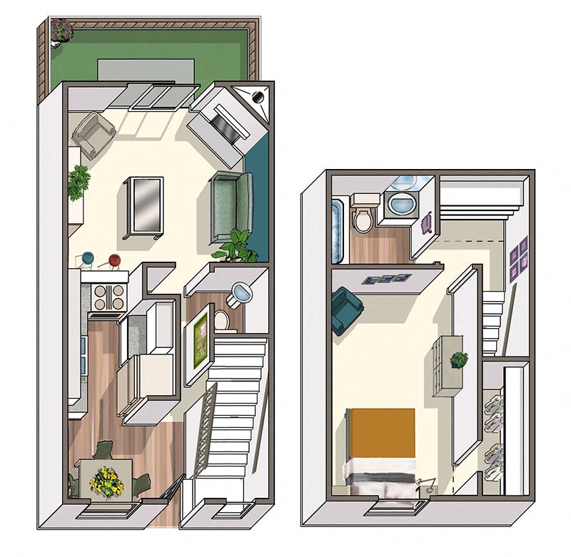 Lafayette Parc | Two-Story One Bedroom One bedroom floor plan West Covina California | Lafayette Parc Apartments