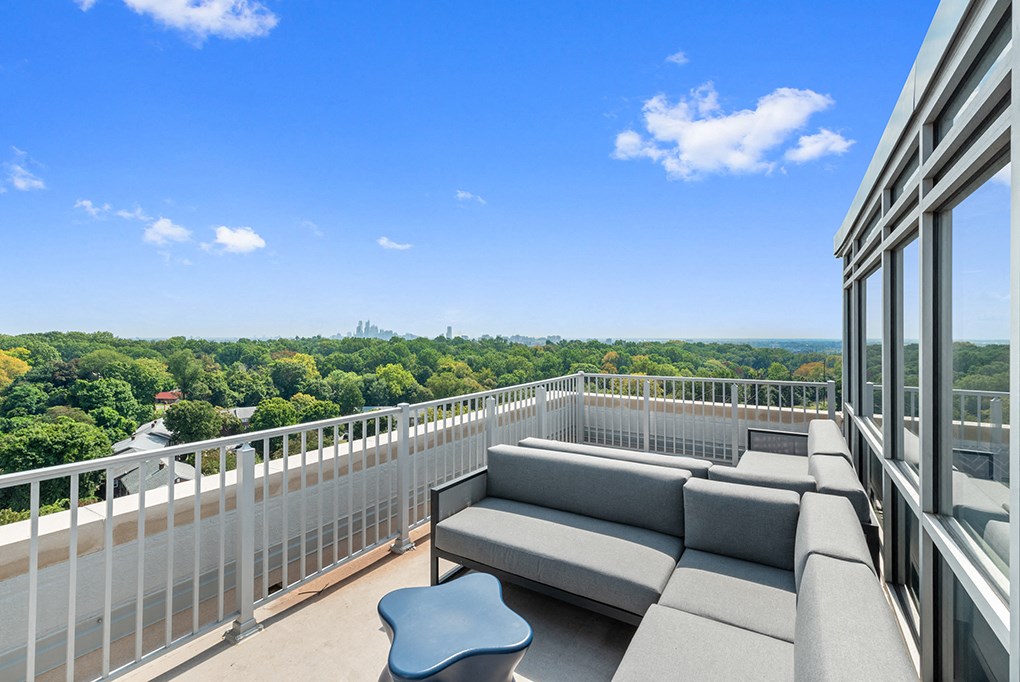 The balcony of the lounge area at The Dane in Wynnefield, PA 