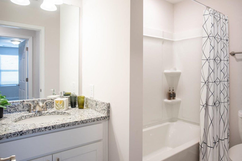 a bathroom with a sink and a tub and a mirror