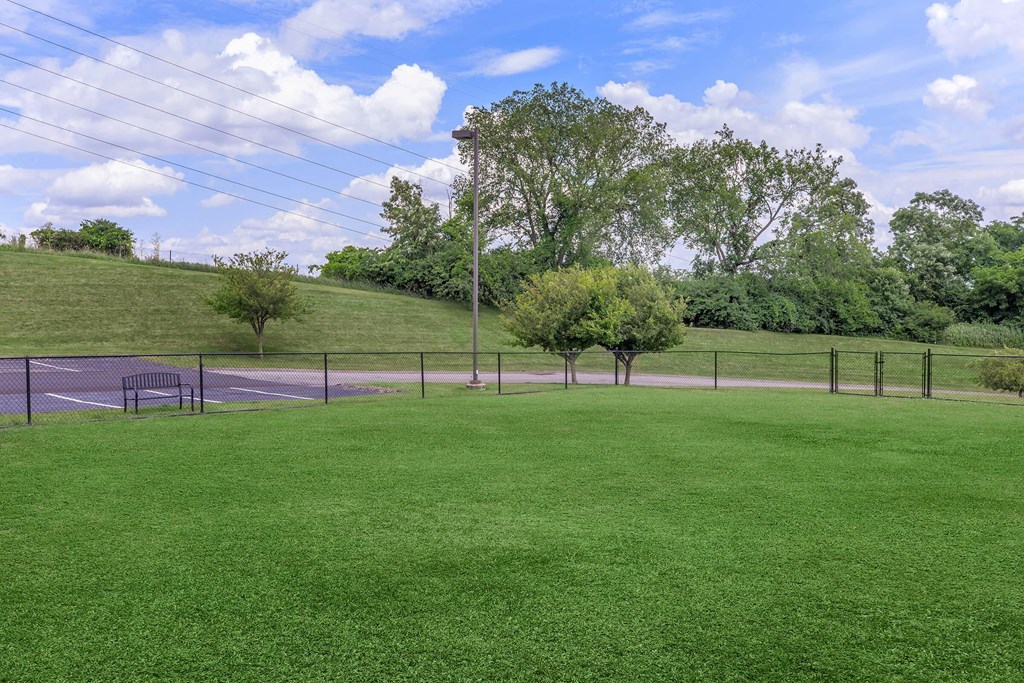 a park with a basketball court and a grass field