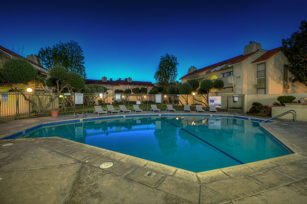 a swimming pool at night
