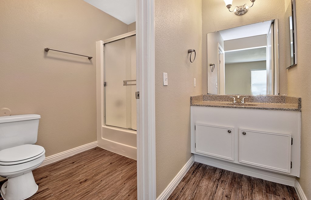 a bathroom with a toilet and a sink and a shower
