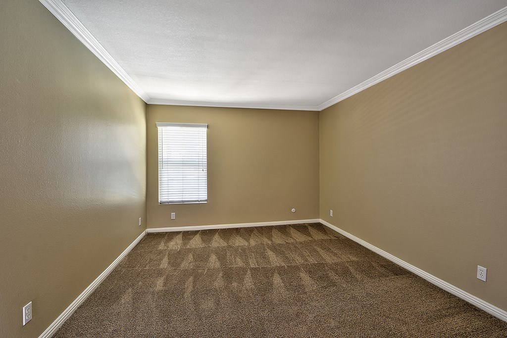 an empty room with carpet and a window