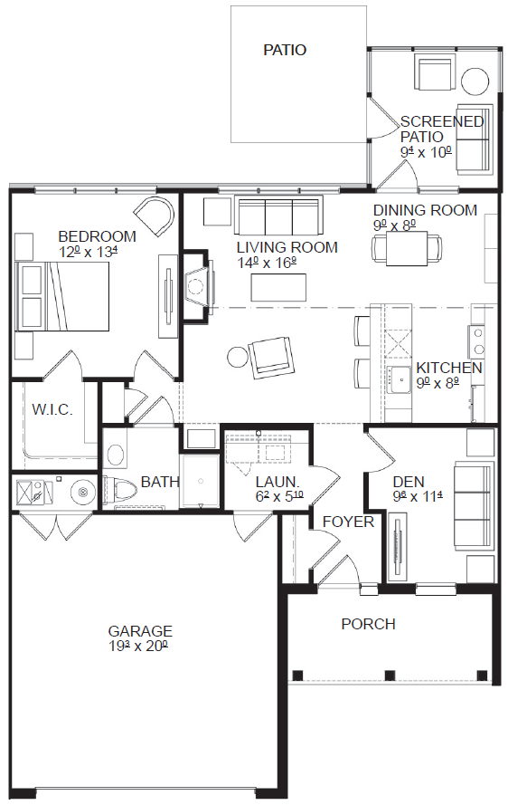One Bedroom One Bath Floor Plan One Bedroom One Bath Floor Plan at Rose Villas - Avon, Avon, OH, 44011