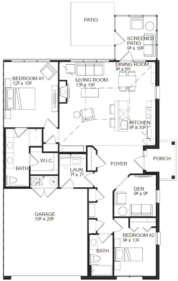 Two Bedroom Two Bath Deluxe Floor Plan Two Bedroom Two Bath Deluxe Floor Plan at Rose Villas - Avon, Avon, 44011