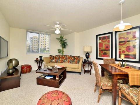 a living room with a couch and a table