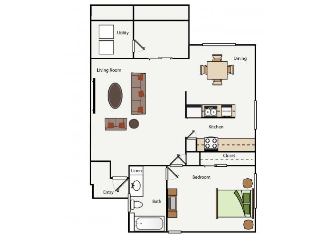 One Bedroom One Bathroom floor plan