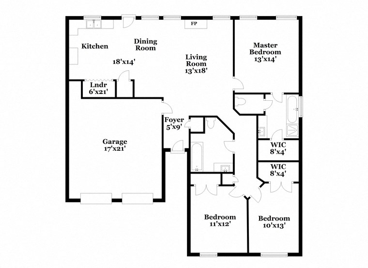 a floor plan of a house with two bedrooms and a kitchen and a living room