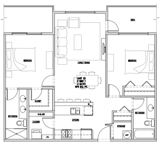Two bedroom, two bathroom apartment layout at Summerhill 3 in Nanaimo, BC