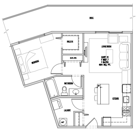 One bedroom, one bathroom apartment layout at Summerhill 3 in Nanaimo, BC