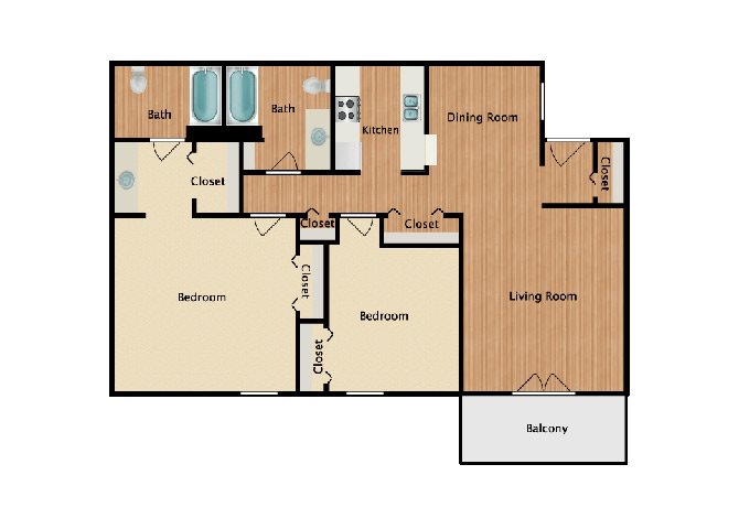 2 Bed 2 Bath A Floor Plan 2