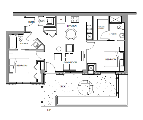Two bedroom, two bathroom apartment layout at Glenmore Central in Kelowna, BC