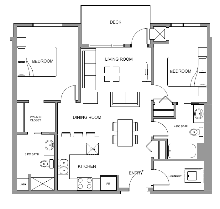 Two bedroom, two bathroom apartment layout at Glenmore Central in Kelowna, BC