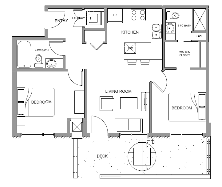 Two bedroom, two bathroom apartment layout at Glenmore Central in Kelowna, BC