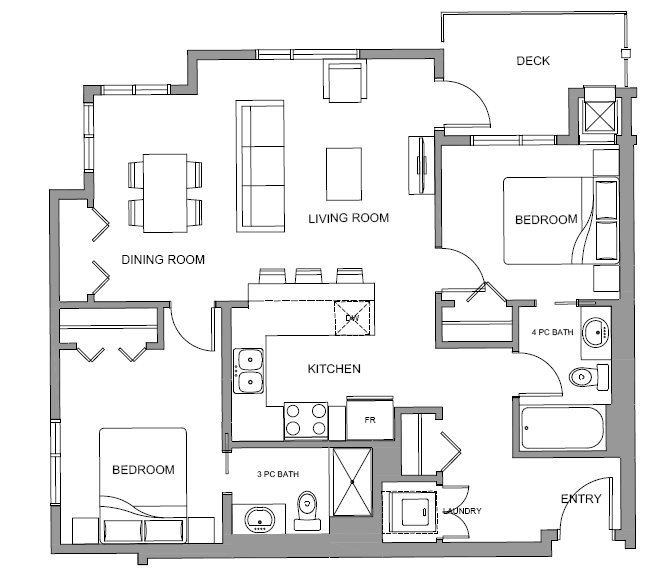 Two bedroom, two bathroom apartment layout at Glenmore Central in Kelowna, BC