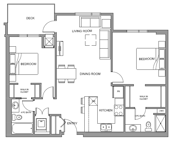Two bedroom, two bathroom apartment layout at Glenmore Central in Kelowna, BC