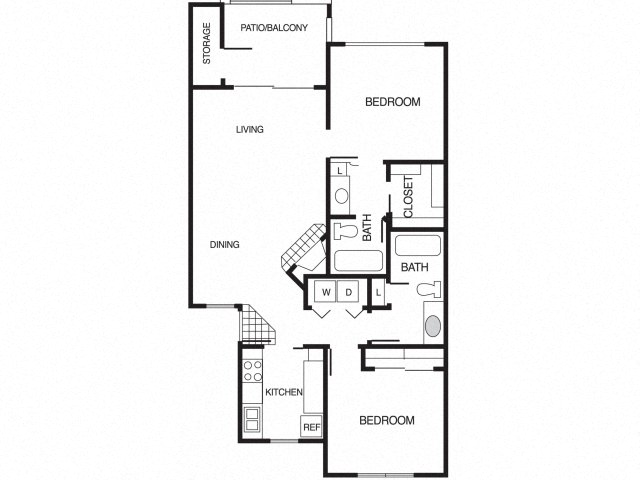 B2 2 Bed 2 Bath Floor Plan at Country Brook Apartments, Chandler, AZ