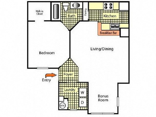 One Bedroom One Bath I Floor Plan 1