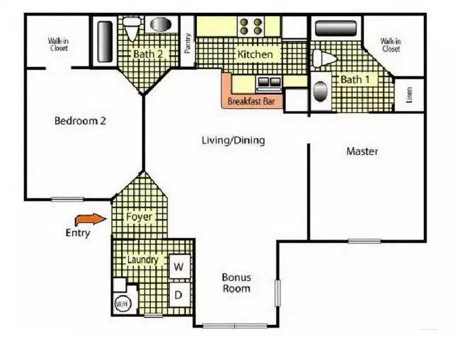 Three Bedroom Two Bath I Floor Plan 3