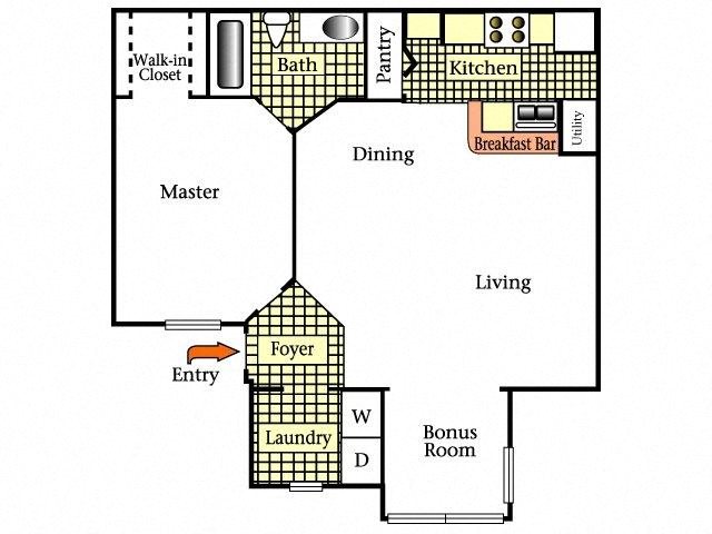 One Bedroom One Bath Floor Plan 1