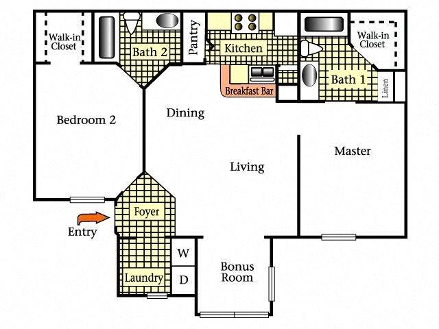 Two Bedrooms Two Bath Floor Plan 2