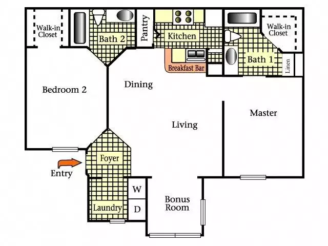 Two Bedrooms Two Bath Floor Plan 2