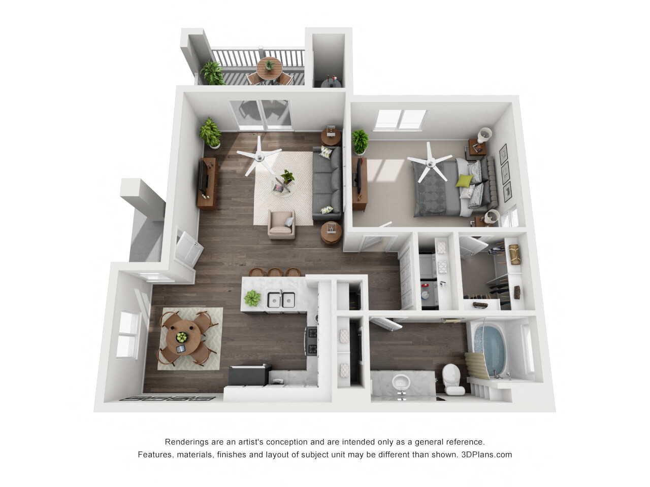 2 Bedroom 3D Floorplan