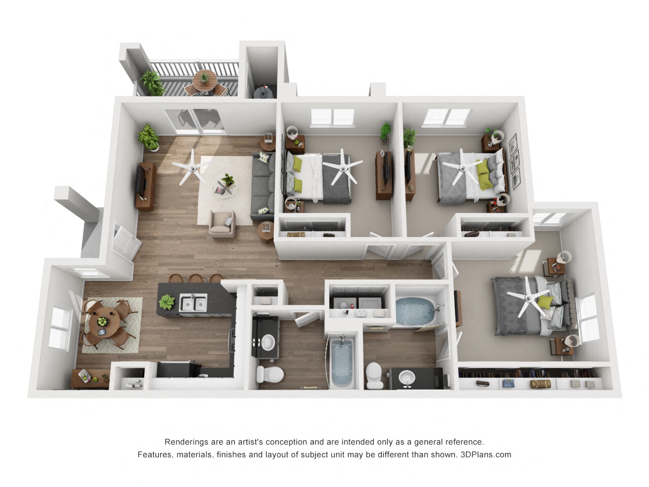 3 Bedroom 3D Floorplan
