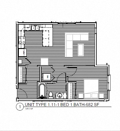 1BR 1BA 682 SF