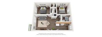 2 bedroom floor plan an open concept with a lot of natural lightat Gardens at Washington Park 2, Atlanta, GA