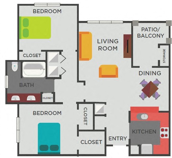 2 bed 2bath B1 Floor Plan  at The Berkeley Apartments, Georgia, 30096
