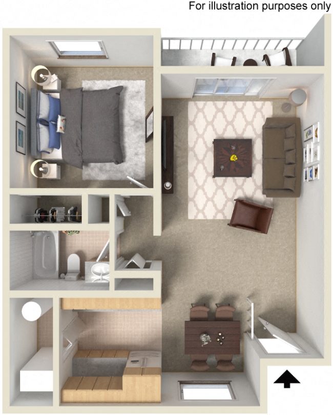 The Goose Aloha, Oregon 1 Bedroom 1 Bath 3D Floor Plan