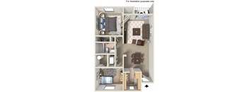 The Goose Aloha, Oregon 2 Bedroom 1 Bath B 3D Floor Plan