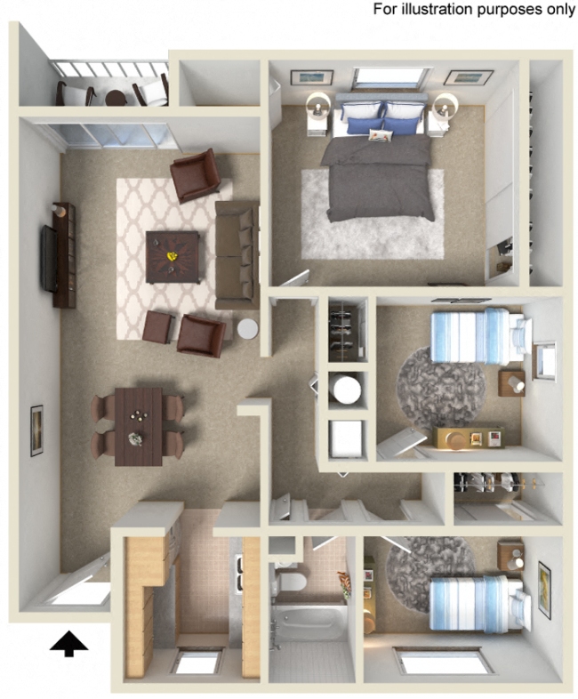 The Goose Aloha, Oregon 3 Bedroom 1 Bath 3D Floor Plan