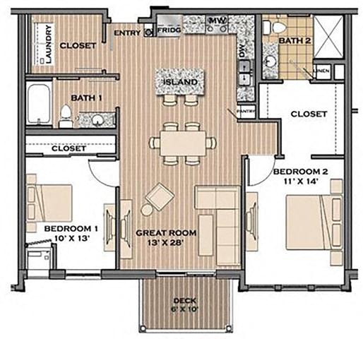2 Bed, 2 Bath, 1052 sq. ft. The Boulevard 1