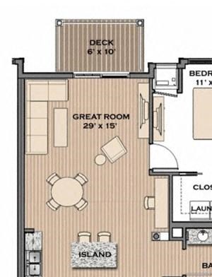 1 Bed, 1 Bath, 791 sq. ft. The District