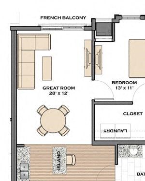 1 Bed, 1 Bath, 705 sq. ft. The Path B