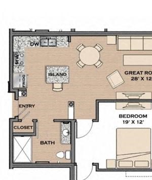 1 Bed, 1 Bath, 850 sq. ft. The Trail