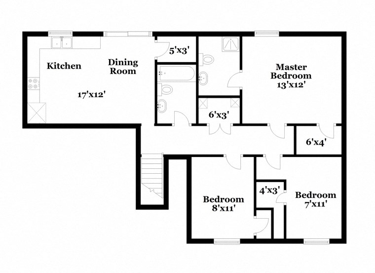 a floor plan of a house with a kitchen and a dining room