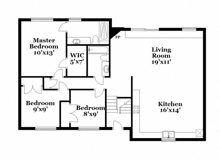 a floor plan of a house with bedrooms and a living room