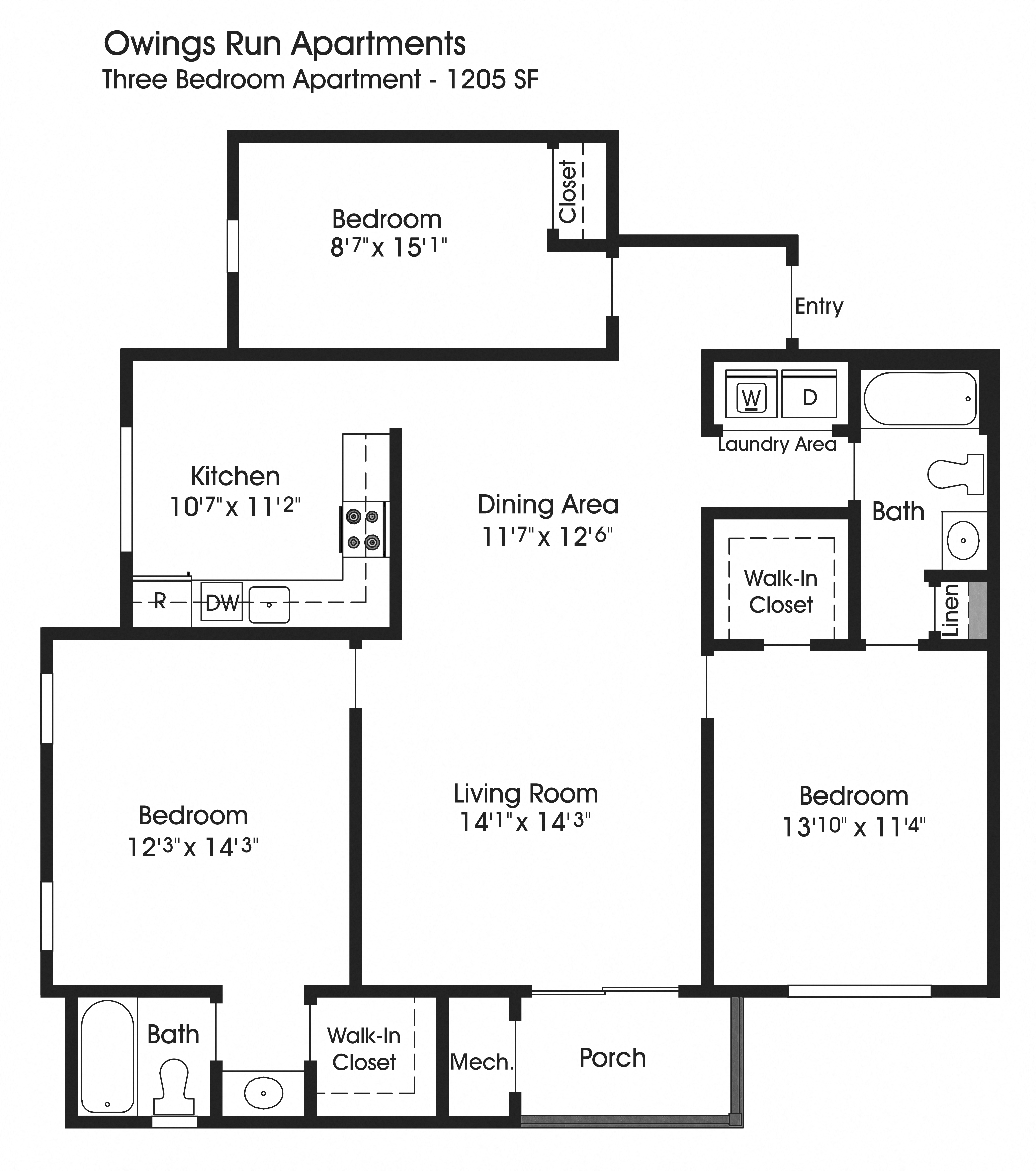 3BR 2BA (1205sf)