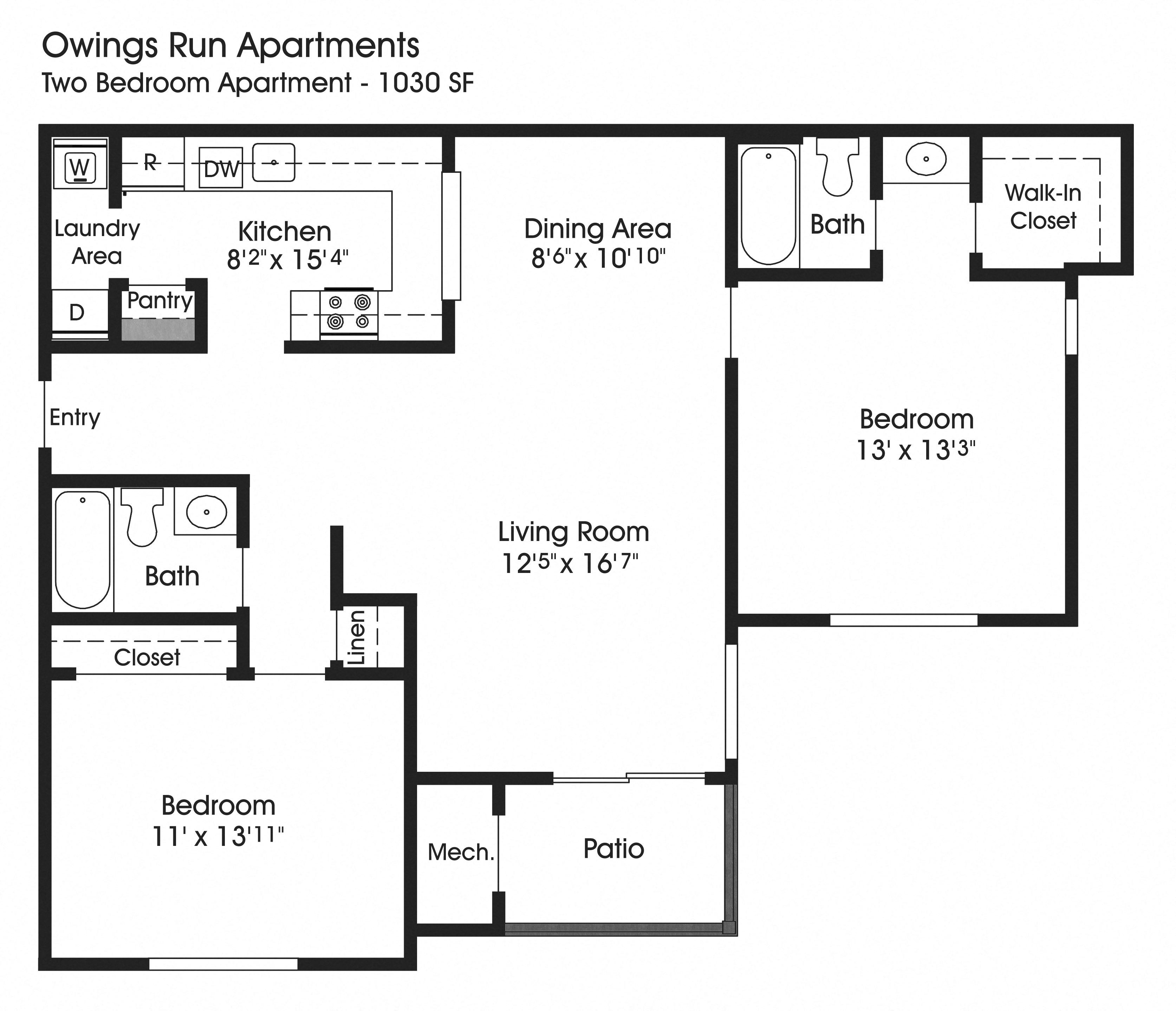 2BR 2BA (1030sf)