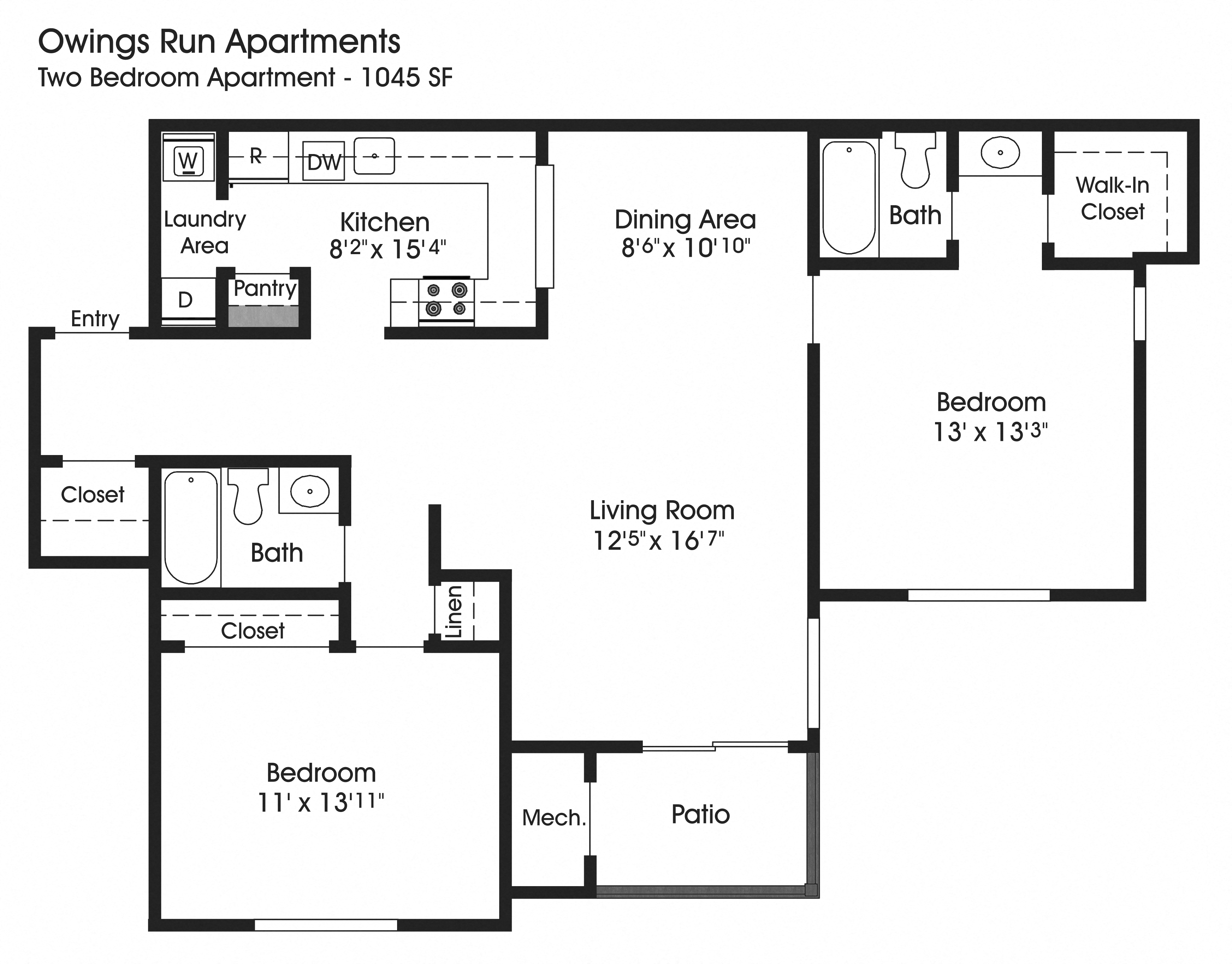 2BR 2BA (1045sf)
