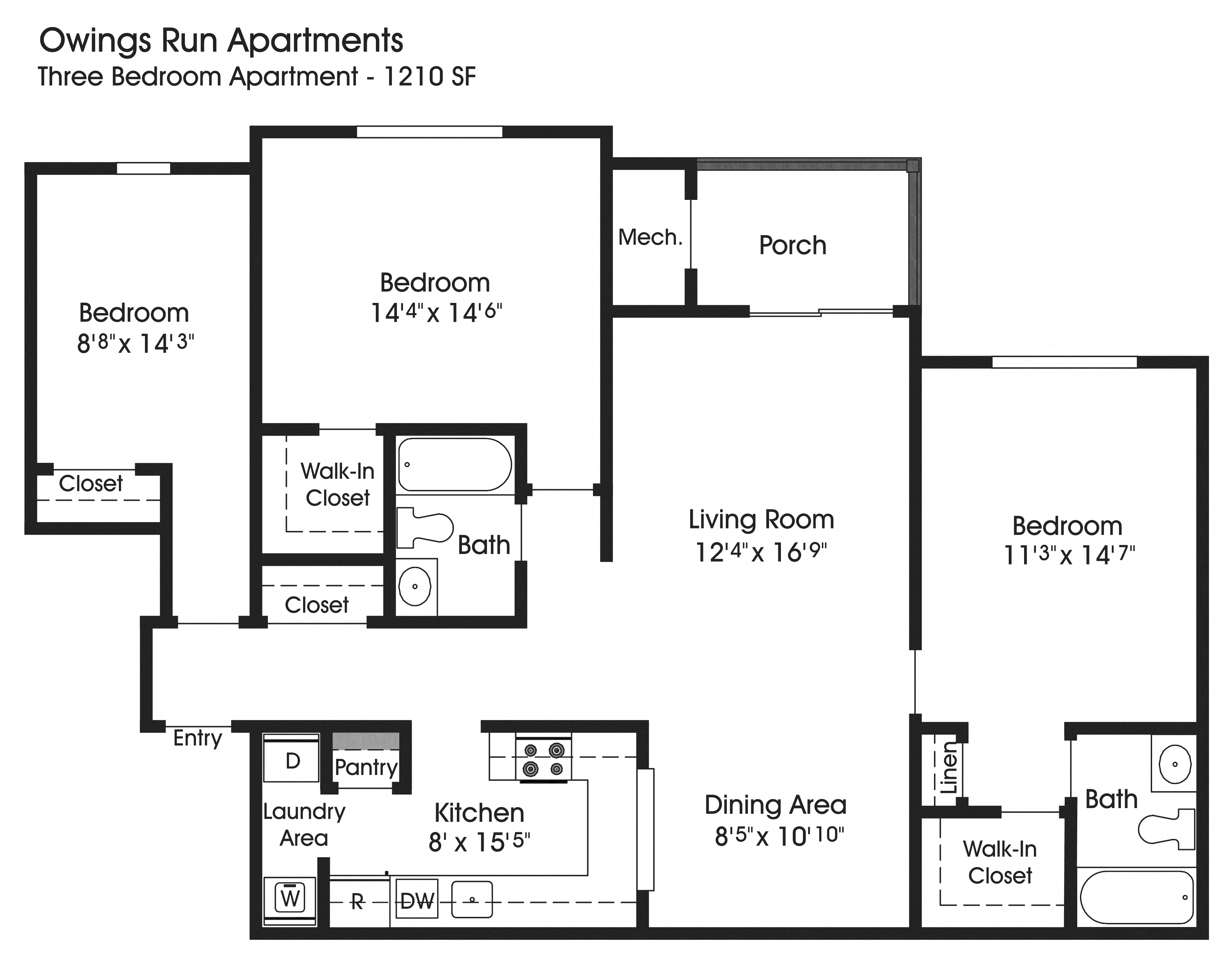 3BR 2BA (1210sf)