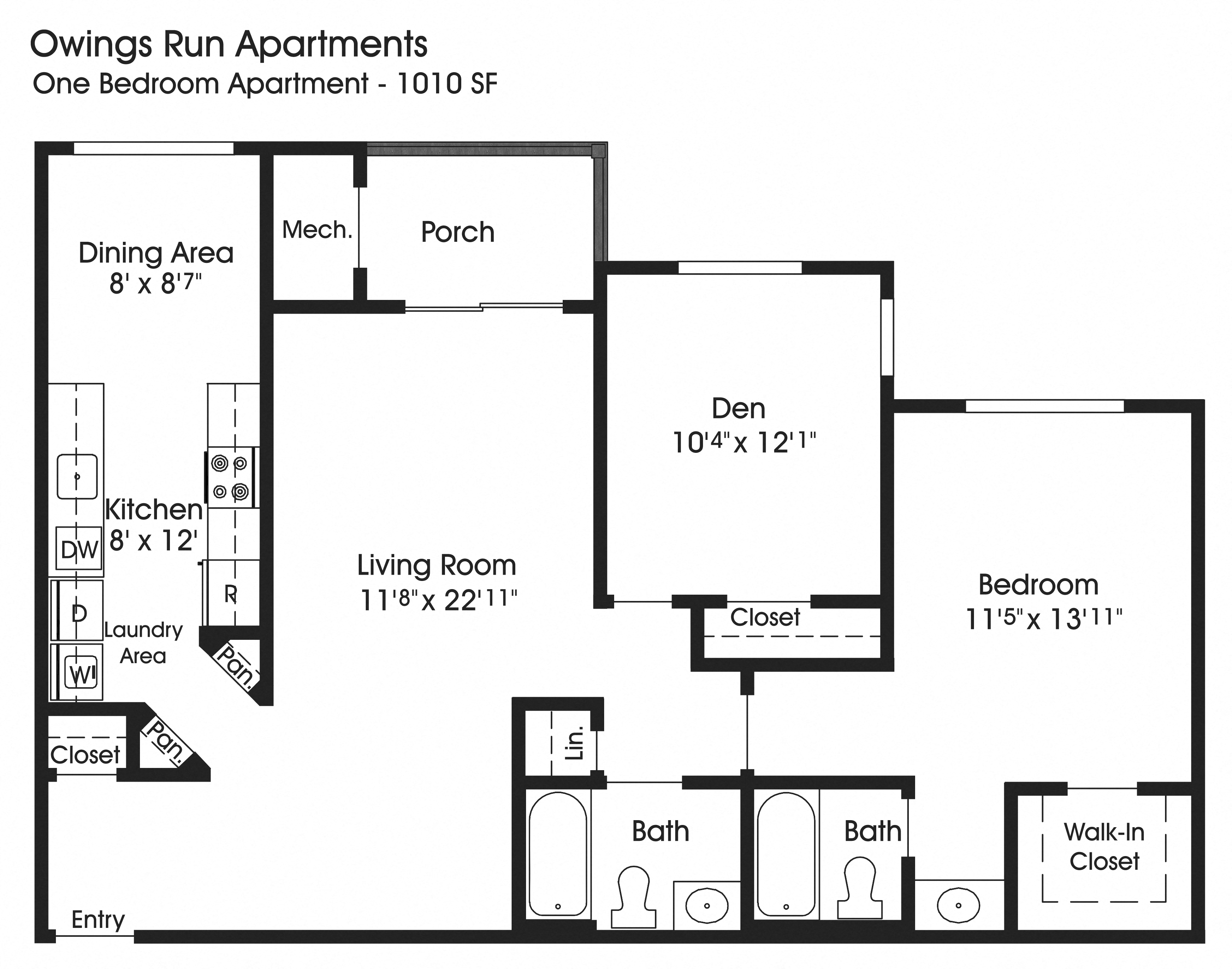 1BR 2BA w/Den (1010 sf)